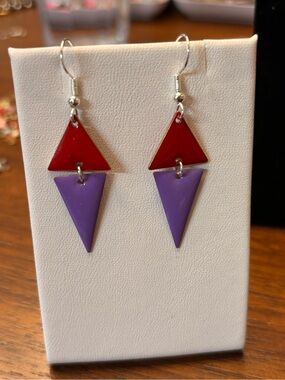 New funky 80s vibes Red and Purple Geometric Triangle Dangle Earrings